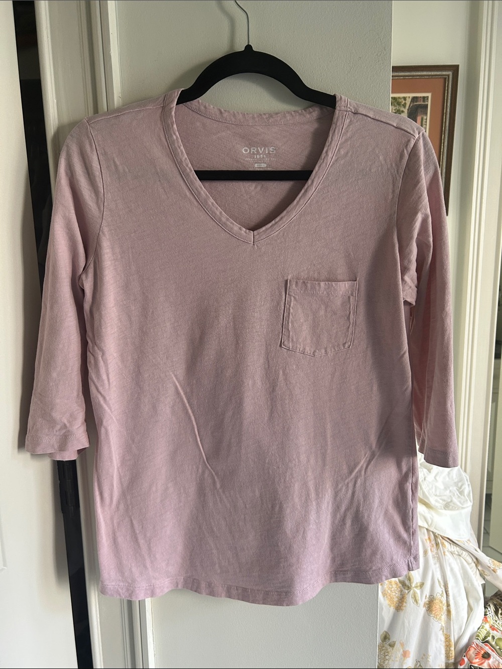 Orvis Pink V-Neck Pocket Tee